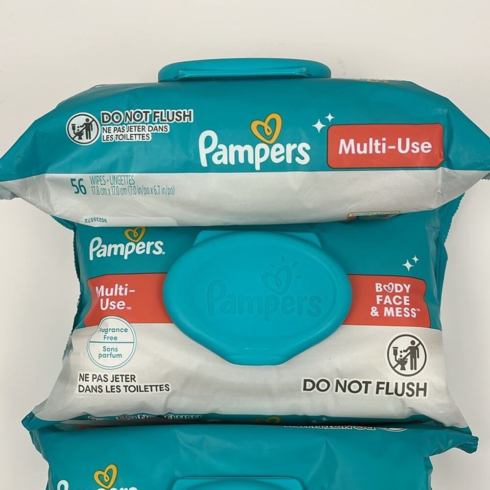 Pampers Multi-Use Baby Wipes 56 Ct Bundle of 3 Pop Top Packs Fragrance Free - Picture 4 of 6